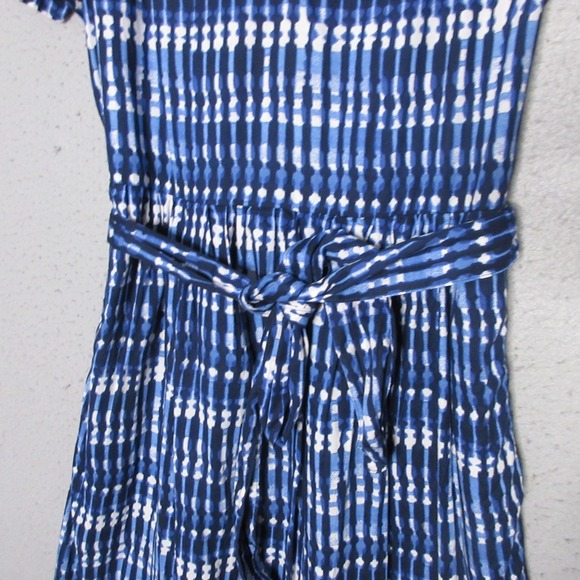 J.Crew Dress 6 Blue Tie Dye Shibori Print Midi Belted Pockets Boho Tiered Beachy - Picture 3 of 11